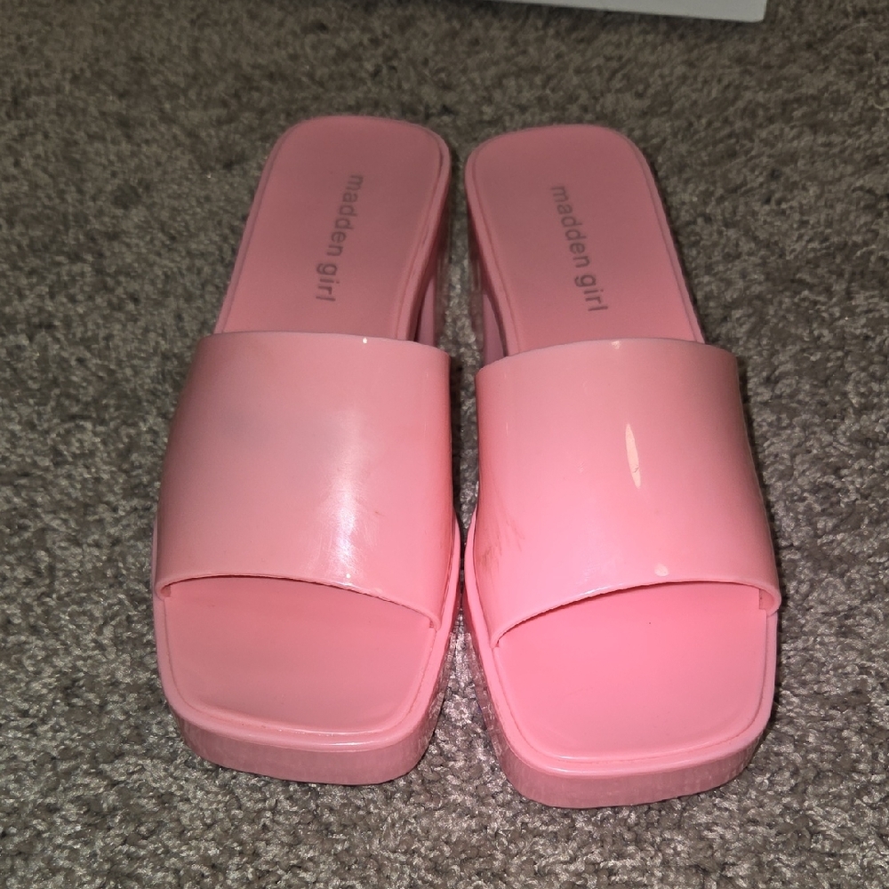 Madden Girl Glossy Bubblegum Pink Slide Mules